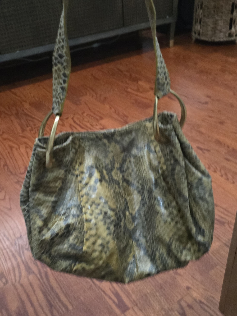 Antonio Melani Genuine Leather Snake Print Hobo Bag Gold Ring Shoulder Strap - Picture 6 of 9